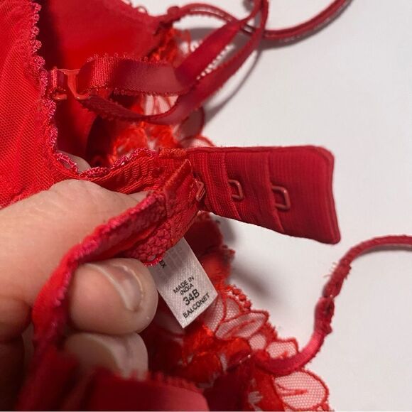 Victoria’s Secret Vintage Y2K DREAM ANGELS Red Lace floral Mesh Balconet Bra 34B - Picture 6 of 7